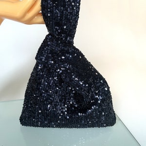 Chic dark blue japanese knot clutch bag. Evening wrist purse for special occasions.