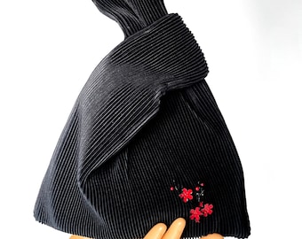 Bolso de mano de noche, bolso de nudo japonés negro.