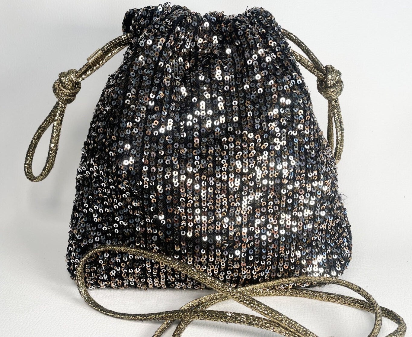 Mini Faux Pearl Decor Drawstring Design Bucket Bag Polyester Chain Strap