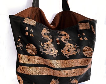 Oversize tote bag, summer shopper in oriental print fabric