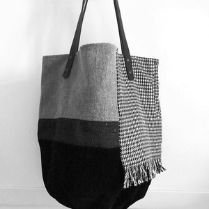 Chique draagtas met bekleding en leren handvatten - Handgemaakte schoudertas voor alledaagse stijl