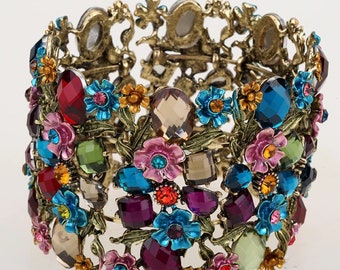 Flower stretch wide bracelet for women / summer cuff fashion / Cuff Bracelet / Wristband Jewelry / gift for her / birthday gift