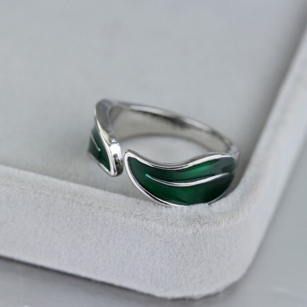 Punk Adjustabe Leaf Ring - Cute Legolas Aragorn Green Enamel Elven Leaf Rings For Women And Men Fashion Jewelry - Gift For Her/him