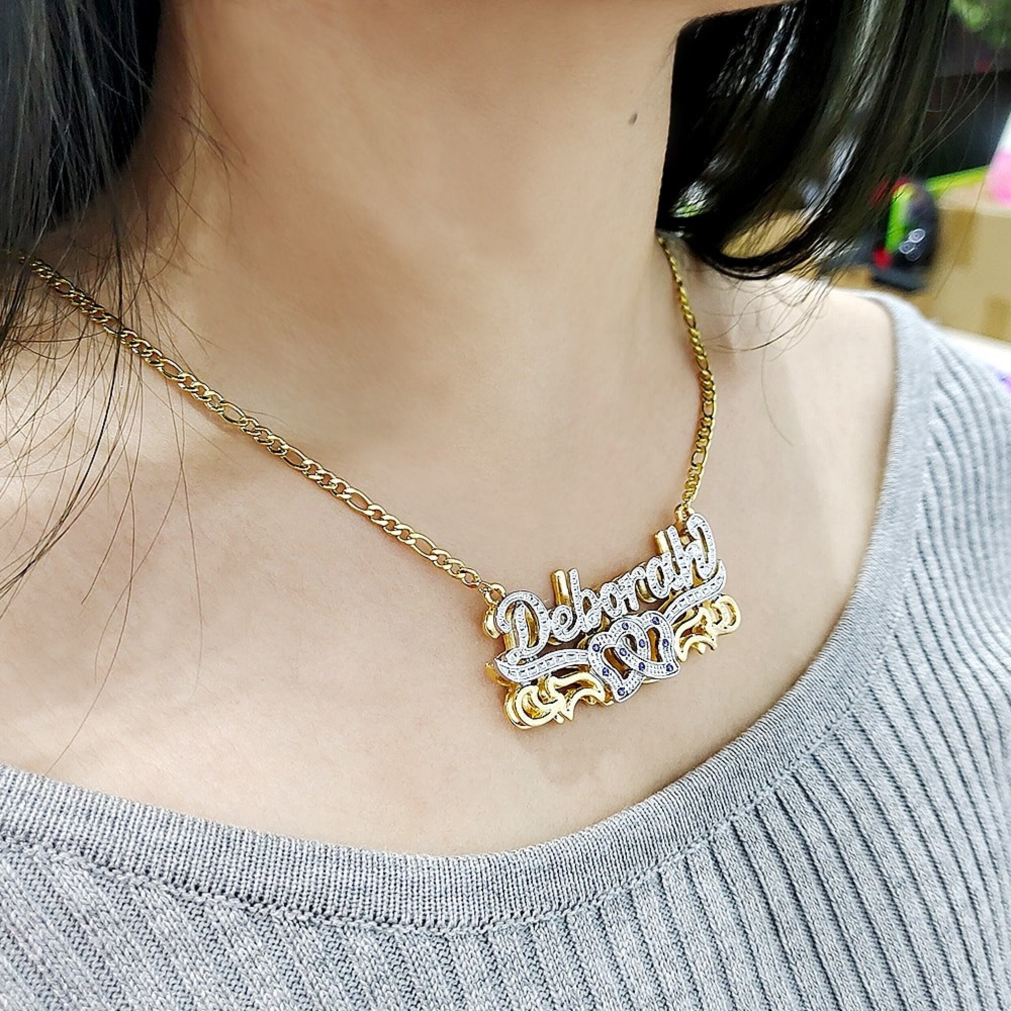Custom 3D Name Necklace / Double Gold 