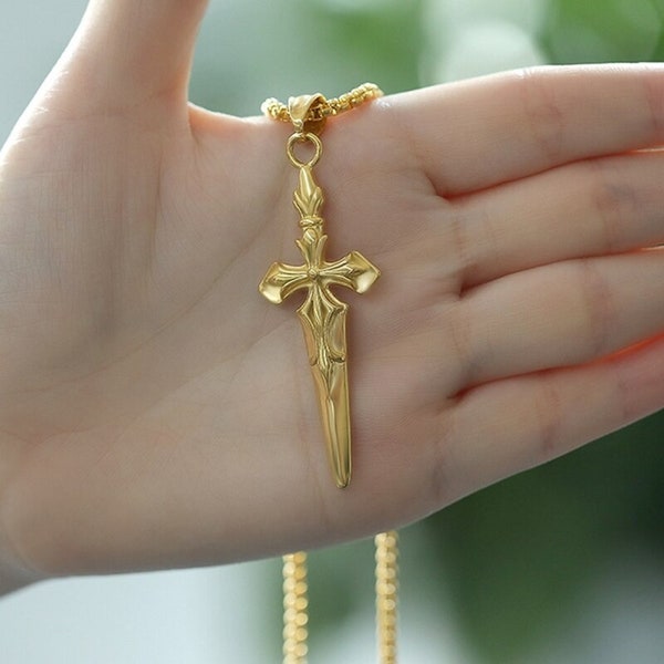 Gold Or Silver Dagger Sword Charm Necklace - Cross Pendant Necklace - Dainty Gold Necklace - Sword Necklace - Gift For Him / Gift For Her