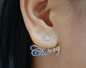 Zircon Name Earrings - Curved Scalloped Earrings For Women - Personalized Custom Letter Earrings - Curved Earrings For BFF - Gift For Her