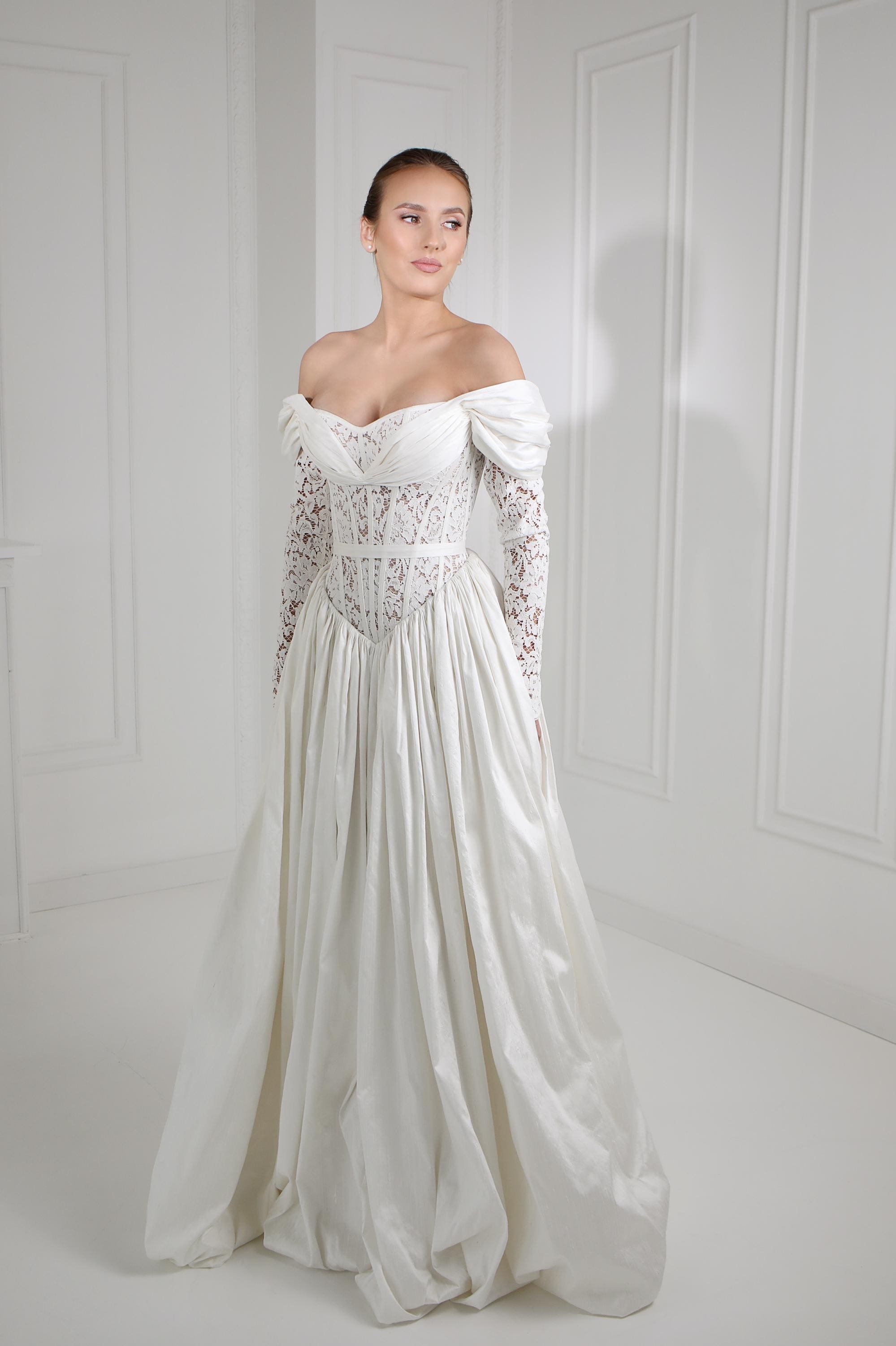 Silk Dupioni Wedding Dress | Custom Couture Bridal Gown | Lace Corset & Bubble Hem Skirt