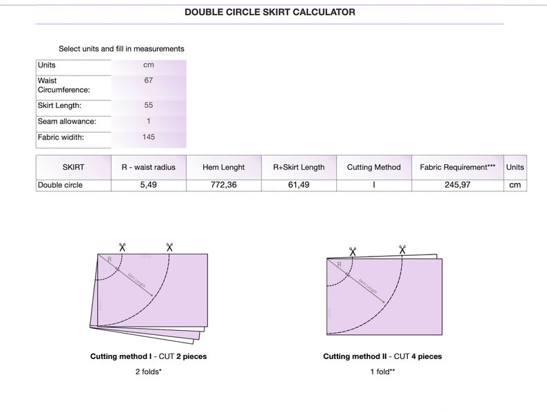 Easy Double Circle Skirt Calculator Etsy