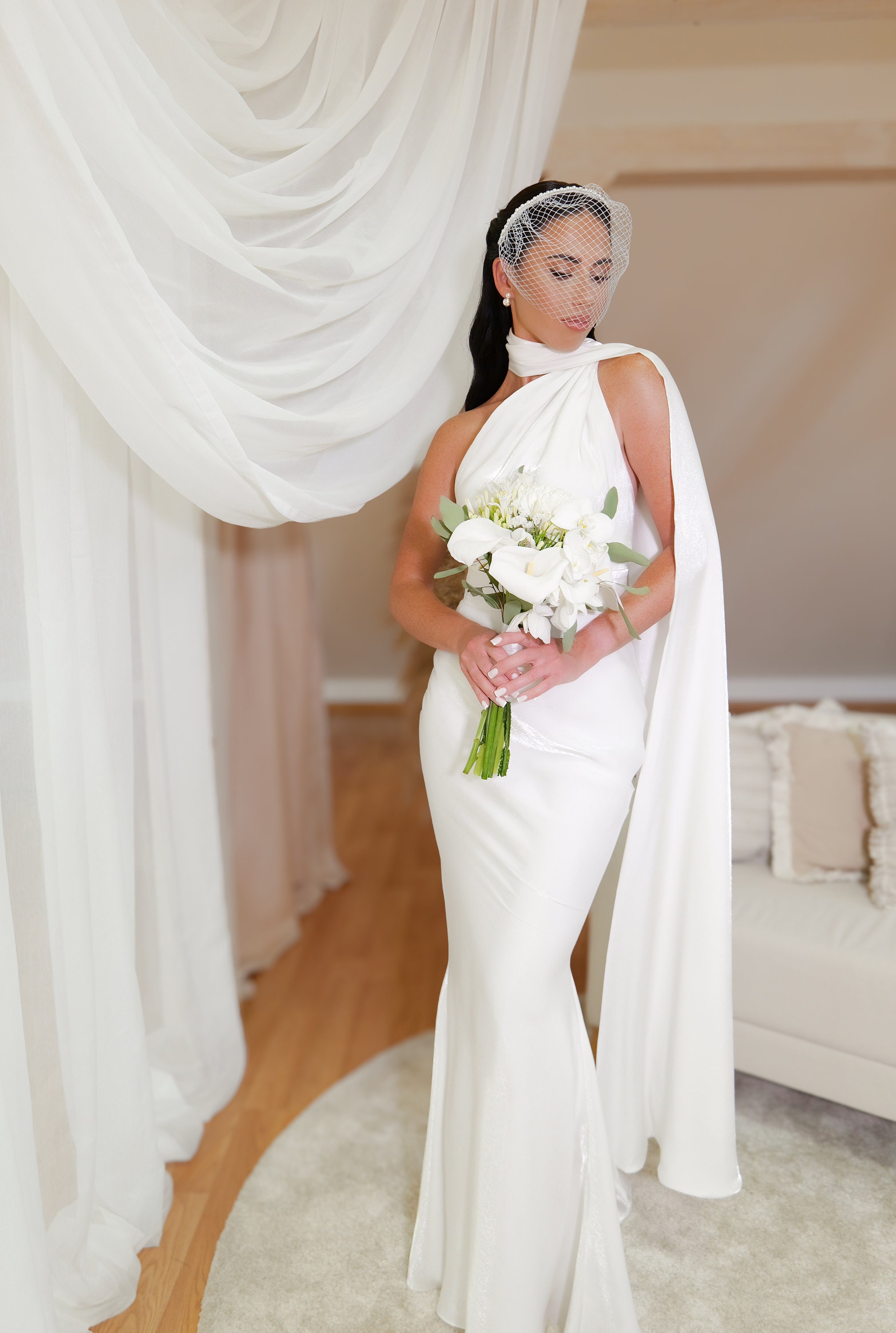 Elegant Minimalist Sleek Wedding Dress With a Scarf - Etsy