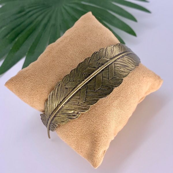 Brass Feather Cuff Bangle