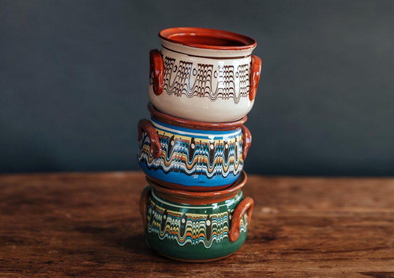 CASSEROLE DISH, BULGARIA, Cooking Pot, Small Traditional Stoneware Ceramic Pottery 600mlArtisan Hand Painted Baking Pot Dish With Lid image 6