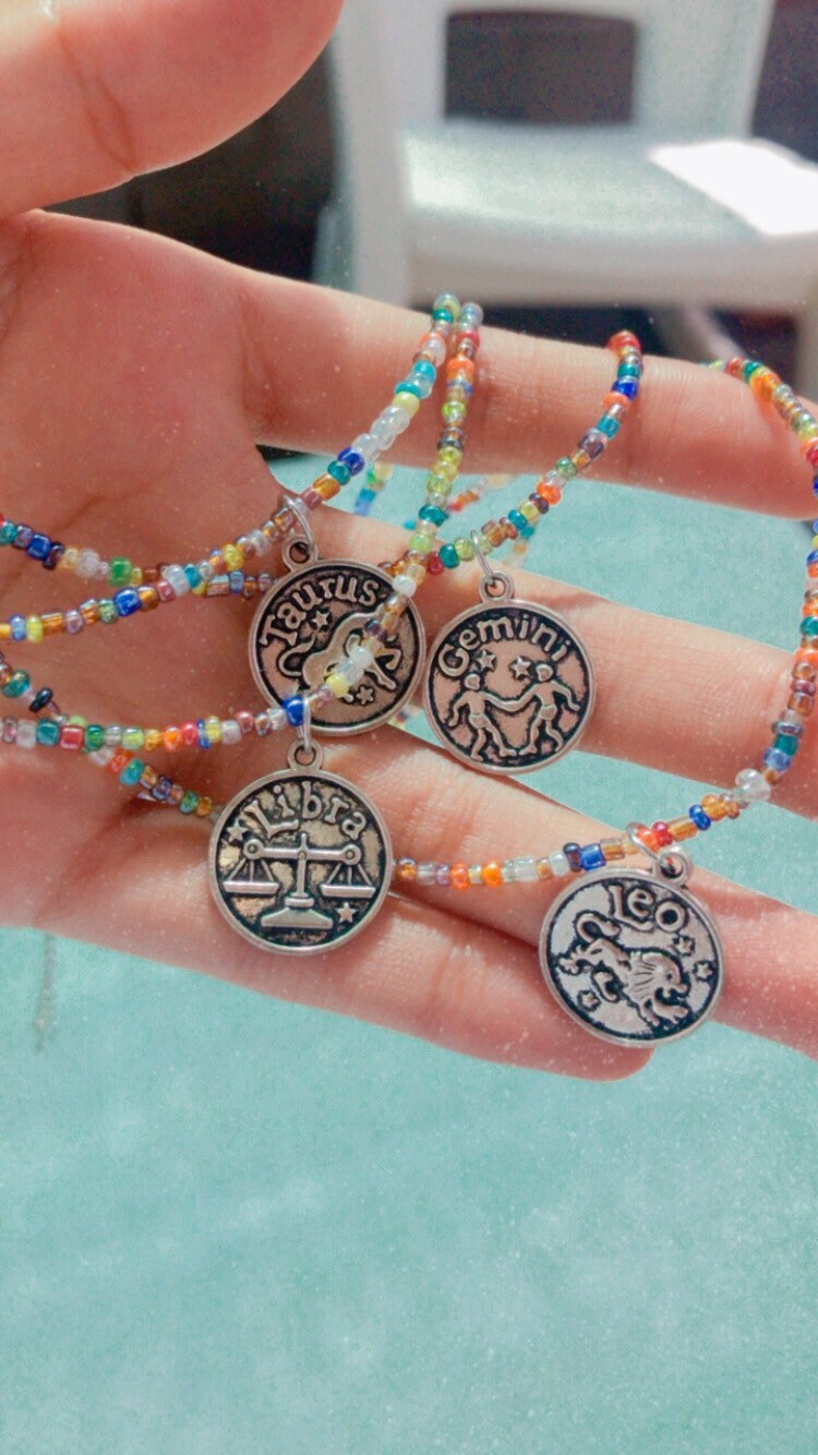 Zodiac Sign Beaded Necklace, Zodiac Necklace, Beaded Necklace, Beaded…