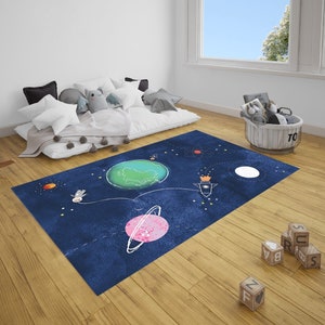 Space Room Rug, Astronaut Kids Room Rug, Galaxy Stars Children Room Carpet, Astronomy Child Rug Home Decor, Blue Kids Room Rug,Kids for Gift