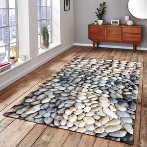 Pebble Flooring, Modern Floor Covering, Looring Rug, Quality Removable Kitchen Bath Floor Rug, Beach Stone Mat, Modern Rug, Large Area Rug