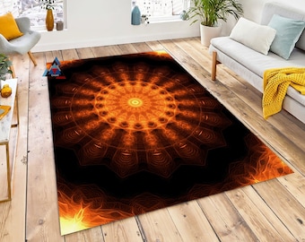 Mandala Sun and Moon Rug, Mandala Bath Mat, Modern Rug, Classic Sun Mandala Area Rug, Black Mandala Carpet, Decor Rug, Home Bedroom Boho Rug