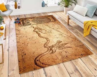 Rustic World Map Area Rug: Vintage Decorative Floor Mat