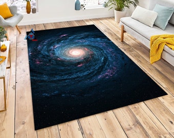 Nobranded BECCI Cartoon Cosmos Rockets Planets Stars Area Rug Super Soft Rugs Washable Carpet Modern Anti-Skid Floor Mat for Dining Room Floor Bedroom 60x39 in 