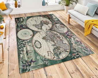 Rustic World Map, Area Rugs, 3D Rug for Living Room, Kitchen Mat, World Map Gifts, Unique Rugs,World Map Personalized, Easter Feast Gift Rug
