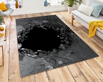 Black Vortex Illusion Rug: Modern Optical Floor Art