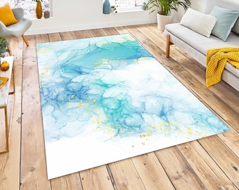 Blue Marble Rug, Modern Marble, Patterned Area Rug, Blue Marble Living Room Rug, Abstract Marble Rectangular Area Rug, Home Decor Rug, Rugs