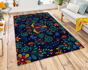 Traditional Mexican Floral, Traditional, Mexican, Floral Rug, Mexican Chiapaneco, Floral Rug, Mexican Folkloric Rug, Mexican Patterned Rugs