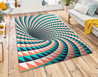 Optical Illusion Rug: Colorful Vortex Floor Mat, Modern Home Decor