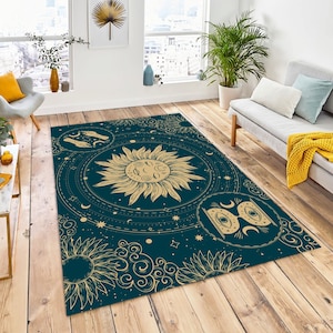 Mystical, Mystical Ornament Astrology Area Rugs, Astrology Carpet, Room Decor Rug,  Crescent and Stars Print Carpet, Home Decor, Bedroom Rug