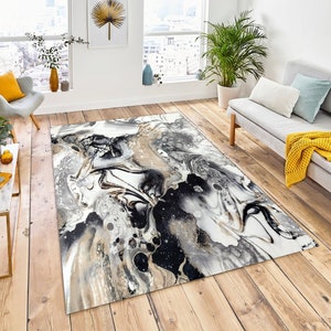 Black Gold Tie Dye Marble Effect, Home Decor Rugs, Floor Rug, Marble Rug, Abctract Rug, Living Room Rug, Modern Decorative Rug, Bedside Rugs
