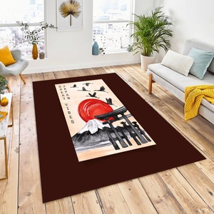 Aquarell Japanische Postkarte Teppich, Bodenteppich, Anime rot Japan Haus Wohnzimmer, Bodenmatte Fußmatte gemütliche Dekoration, für Schlafzimmer Küche