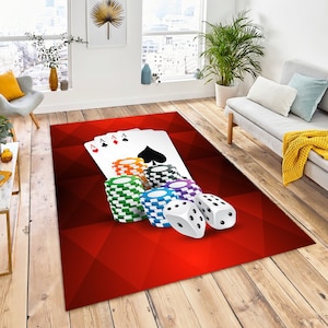 Kaarten Casinomunten, speelkaarten symbolen karpet, pokerspeler kamer, designtapijt, casinocadeau, speelkamer, decor decor casinofeest decor vloerkleed