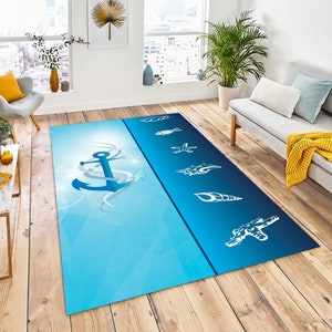 Anchor Rug, Coastal Rug, Anchor Printed Rug, Indoor Outdoor Rug, Nautical Rug, Navy Blue Rug, Nautical Area Rug, Anchor Rug, Beach House Rug