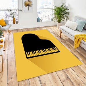 Music, Design Yellow, Piano Keyboard Doormat, Musical Welcome Rug, Indoor Rug, Music Themed Patio Rug, Piano Print Rug, Music Design Black