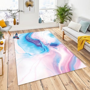 Large Area Rugs, Fashion Modern Living Room, Abstract Art, Oil Painting, Blue Golden Carpet Rug, Bedroom Bedside, Non-Slip Floor, Modern Rug