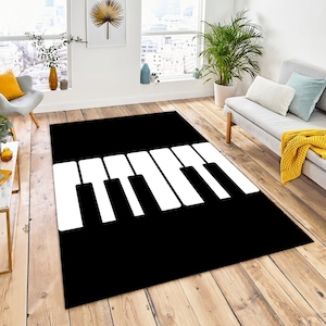 PIANO WELCOME RUG, Piano Keyboard Doormat, Musical Welcome Rug, Indoor Rug, Music Themed Patio Rug, Piano Print Doormat, Music, Design Black