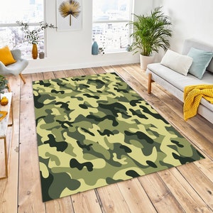 Camouflage Rug, Military Camouflage Rug, 3D Camouflage Art, Floor Rug Mat, Green Army Camouflage Doormat, Full Color Print, Camo Pattern Rug