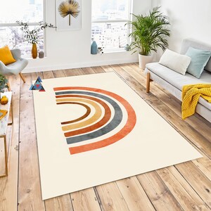 Mid Century Modern Wall Art Rug, Neutral Abstract Geometric