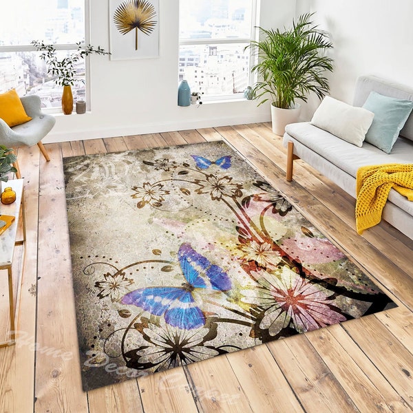 Blue Rug, Modern Carpet, Modern Rug, Fantastic Rug, Modern Rugs for living Room, Salon Decor, Salon Rug, Design Rug,Butterfly and Flower Rug