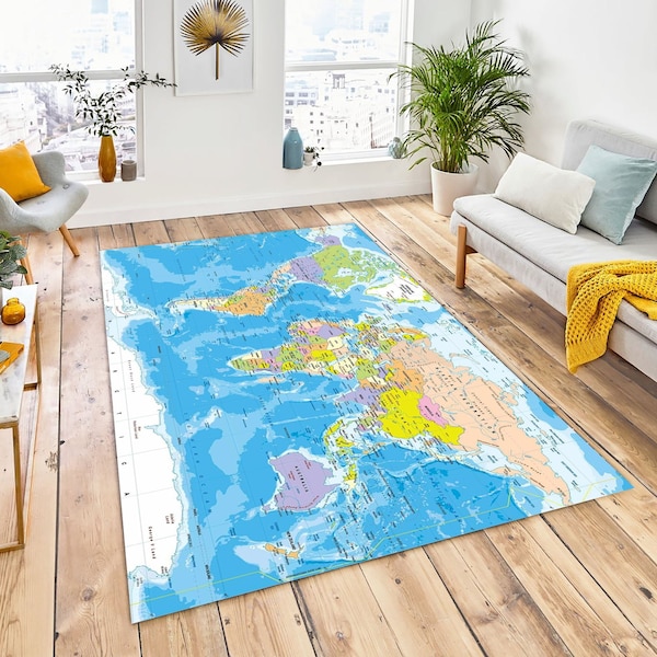 World Map Rug Etsy