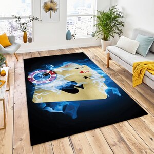 Tapijt pokerspelerkamer, casinocadeau, cadeau speelkamerdecoratie, casinofeestdecor vloerkleed, cadeau zwart tapijt, speelkaartsymbolen karpet