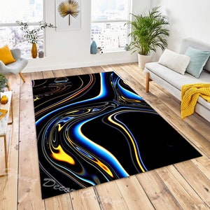 Fashion Modern Rug, Living Room Rug, Large Area Rugs, Abstract Art Oil Painting, Black Carpet Rug, Bedroom Rug, Bedside Non-Slip Floor Mats