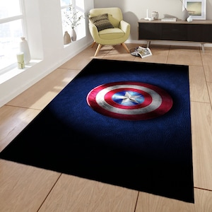 Captain America, Captain America Rug, Boys Room Rugs, Home Decor Rug, Blue Rug, Captain America Pattern Rug, Popular Modern Rug, Themed Rugs