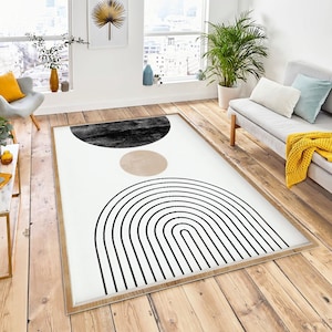 Mid Century Modern Wall Art Rug, Neutral Abstract Geometric Digital Carpet, Black White Beige Minimal Gallery Art, Abstract Rug, Modern rugs