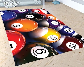 Billiards Rug,Decorative Floor Rug, Billiards fan club decor, ball flaming design Area rug, player gift for him, game room carpet, game zone