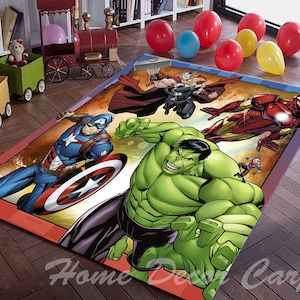 Captain America, Hulk, Thor, Iron Man, Kids Room Rug, Patterned Non Slip Soft Rug, Thick Rug, Home Decor Rug, Kids Decor Rug, Gift Rug,Comic