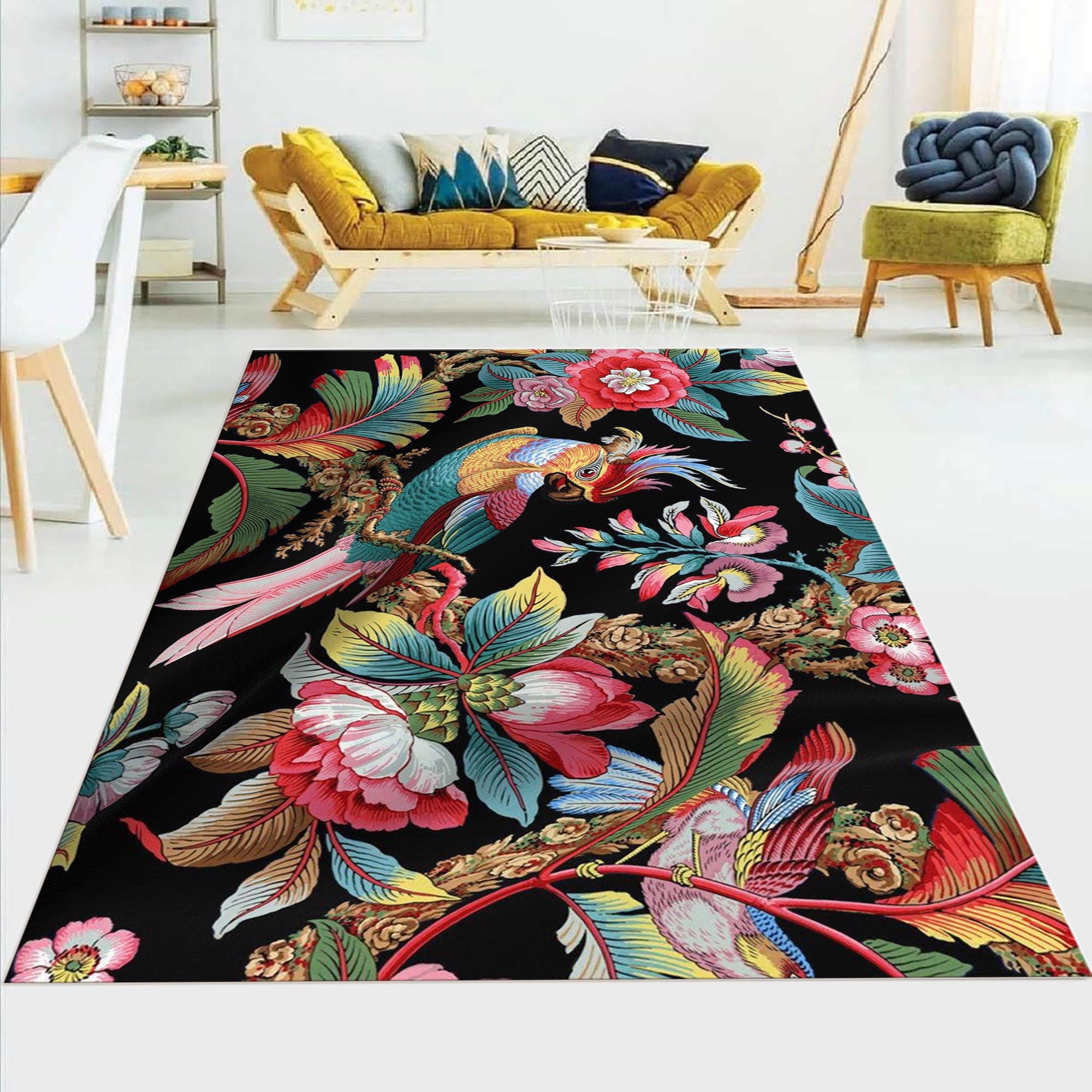 Parros Rugs Parrot Rug, Jungle With Exotic Birds, Flower Rug Tropical Carpet ...