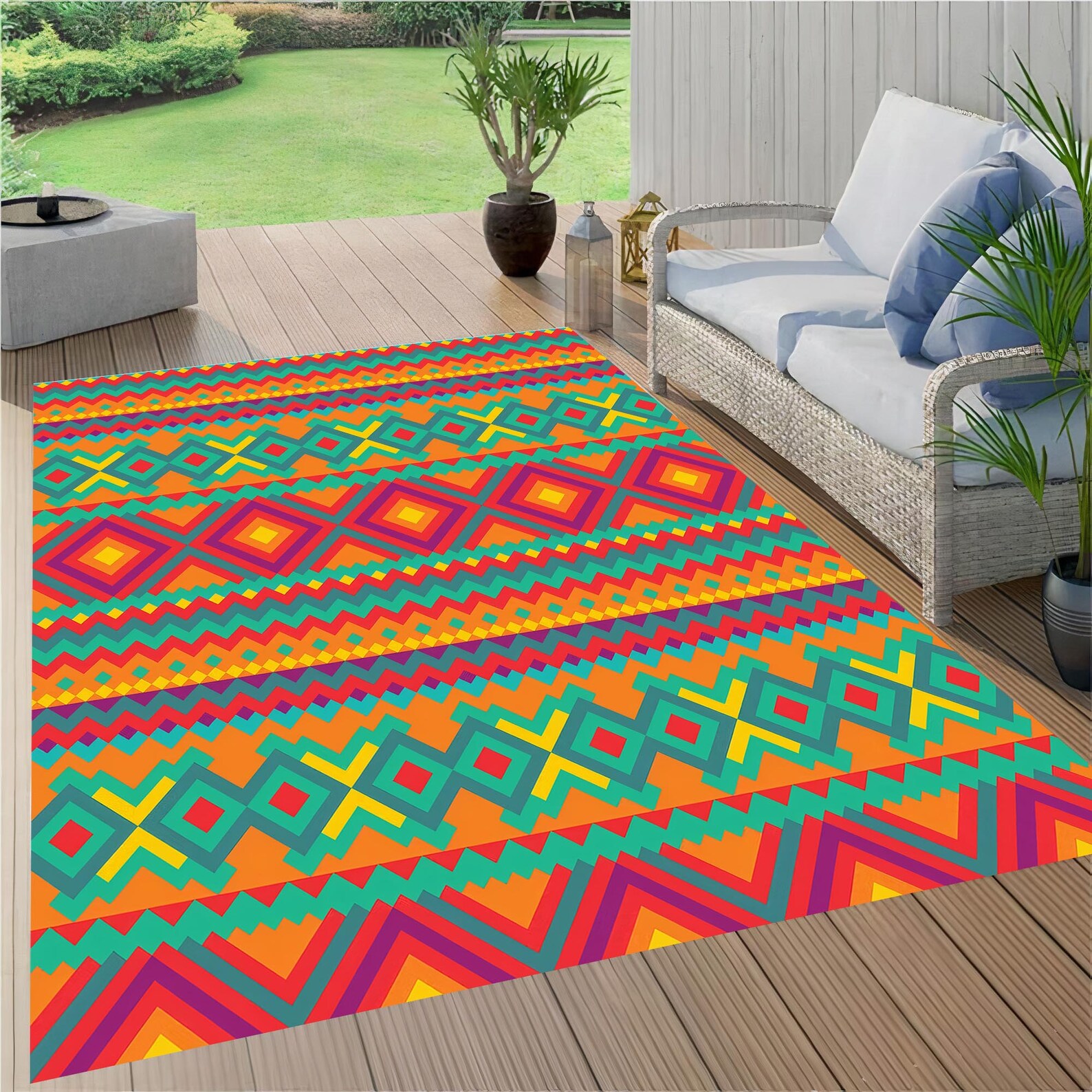 Geometric Outdoor Patio Rug: Weatherproof Garden Decor - Etsy