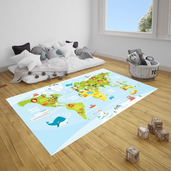 Tappeto educativo, Tappeti con mappa del mondo di grandi dimensioni Tappeto  Camera da letto Tappetino da