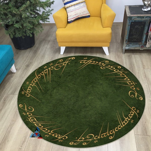 Legendary Movie Rug, Lord Ring Round Rug, Rug, Round Rug, Round Carpet, Popular Rug, Themed Rug, Living Room, Home Decor, Green Rug Carpets