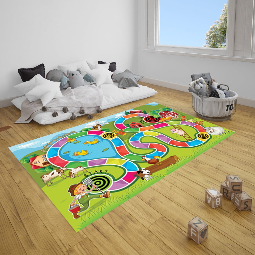 Child Game Rug Farmhouse Kids Play Rug: Game Board Map, Soft Decor Carpet - Etsy