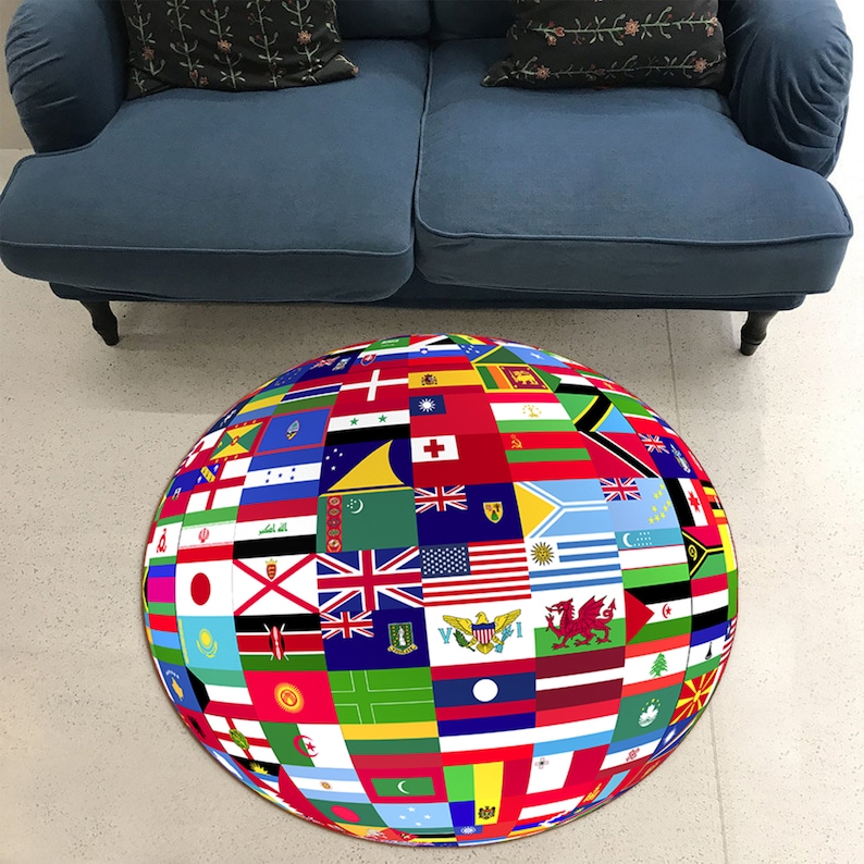 World Flags Round Rug: Globe Design, Country Flags Carpet - Etsy